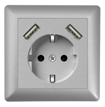 230V Steckdose mit 2 x USB Ladegeräten bis 3.4 A, Silber (Alu) - imabo®